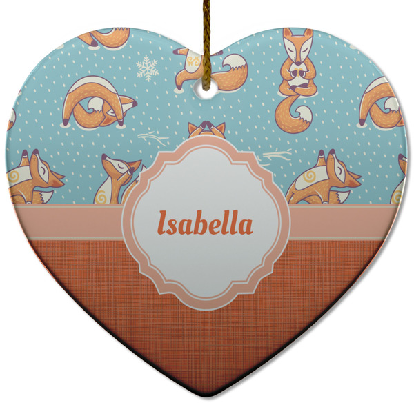 Custom Foxy Yoga Heart Ceramic Ornament w/ Name or Text