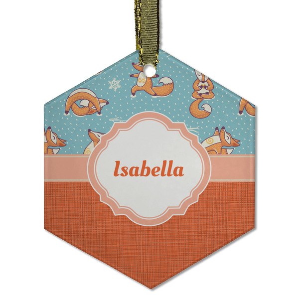 Custom Foxy Yoga Flat Glass Ornament - Hexagon w/ Name or Text