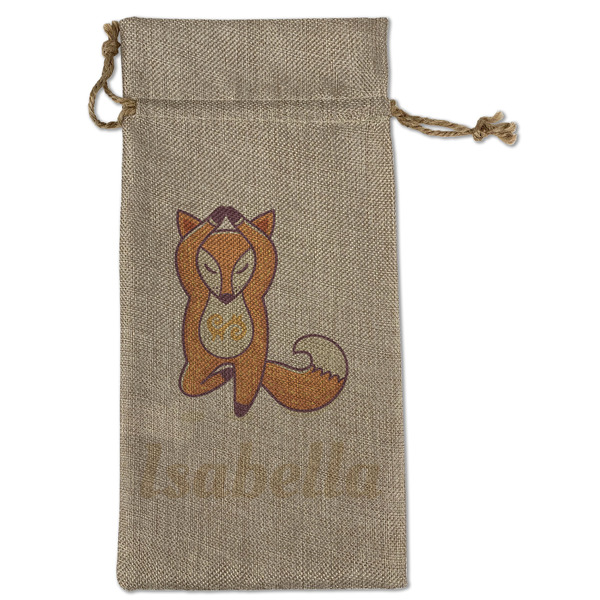 Custom Foxy Yoga Large Burlap Gift Bag - Front (Personalized)