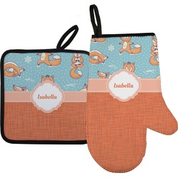 Foxy Yoga Right Oven Mitt & Pot Holder Set w/ Name or Text
