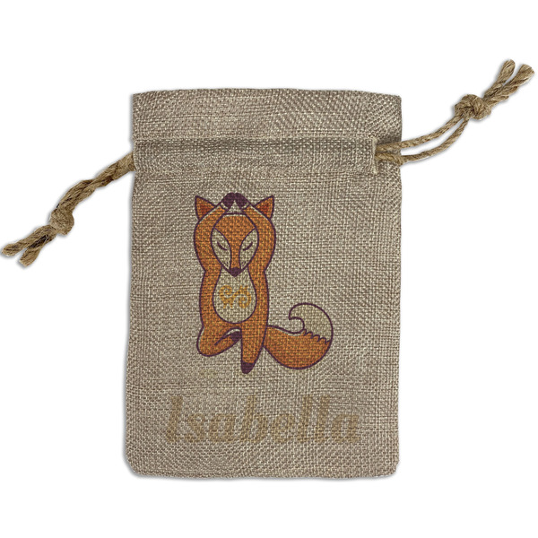 Custom Foxy Yoga Small Burlap Gift Bag - Front (Personalized)