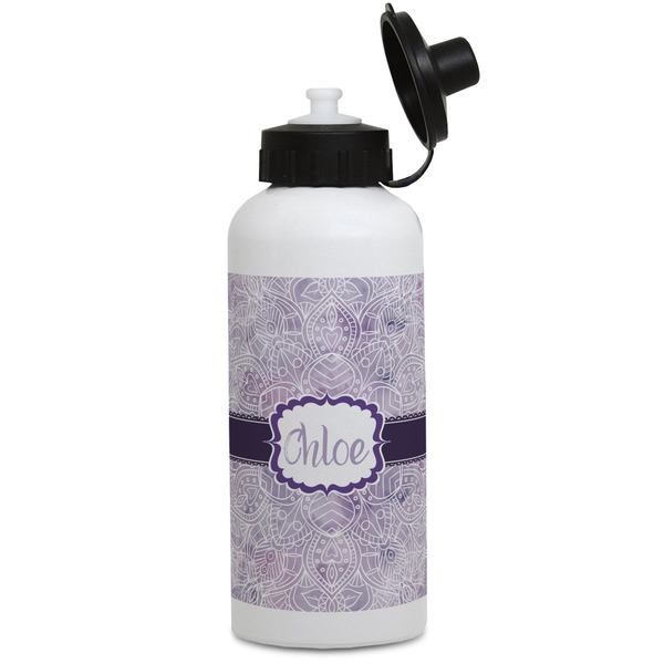 Custom Watercolor Mandala Water Bottles - Aluminum - 20 oz - White (Personalized)