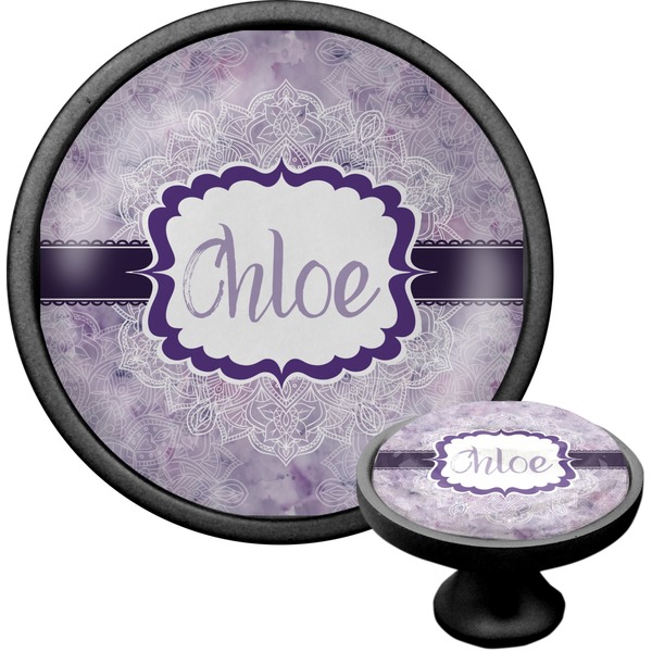 Custom Watercolor Mandala Cabinet Knob (Black) (Personalized)