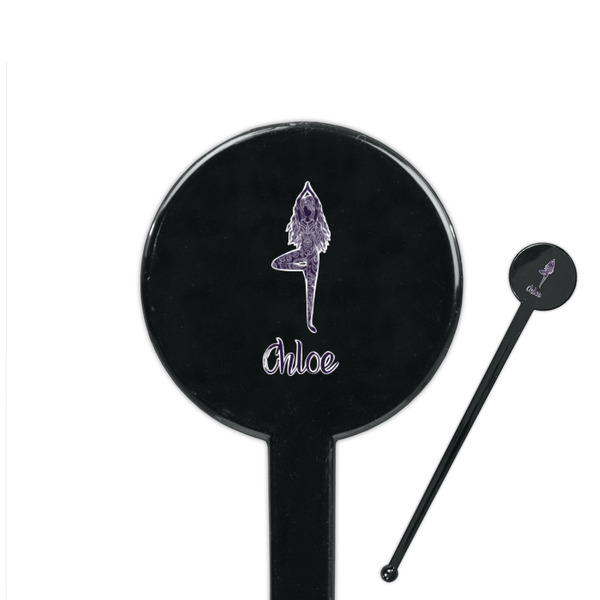 Custom Watercolor Mandala 7" Round Plastic Stir Sticks - Black - Single Sided (Personalized)