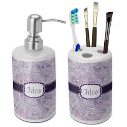 Watercolor Mandala Ceramic Bathroom Accessories Set (Personalized)