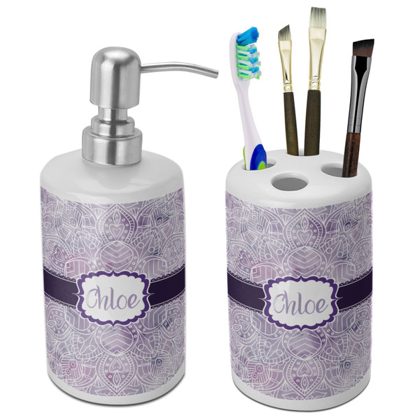 Custom Watercolor Mandala Ceramic Bathroom Accessories Set (Personalized)