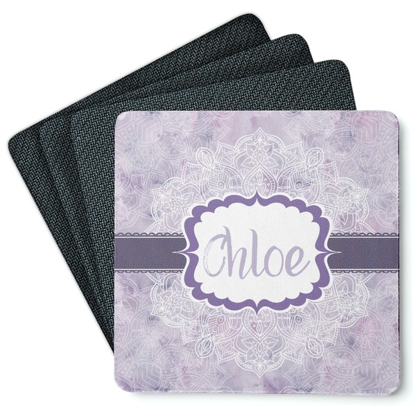 Custom Watercolor Mandala Square Rubber Backed Coasters - Set of 4 (Personalized)