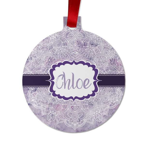 Custom Watercolor Mandala Metal Ball Ornament - Double Sided w/ Name or Text