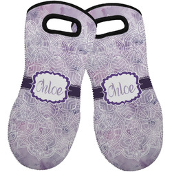 Watercolor Mandala Neoprene Oven Mitts - Set of 2 w/ Name or Text
