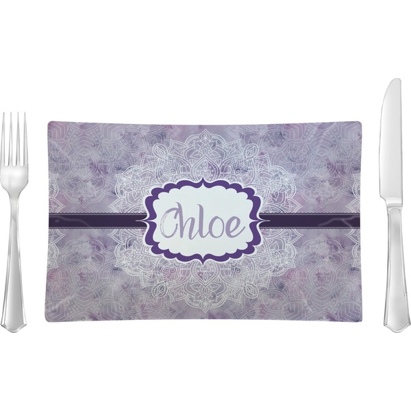 Custom Watercolor Mandala Rectangular Glass Lunch / Dinner Plate - Single or Set (Personalized)