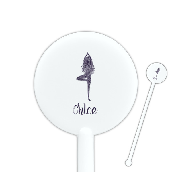 Custom Watercolor Mandala 5.5" Round Plastic Stir Sticks - White - Single Sided (Personalized)