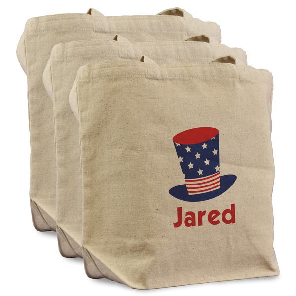 Custom Patriotic Celebration Reusable Cotton Grocery Bags - Set of 3 (Personalized)