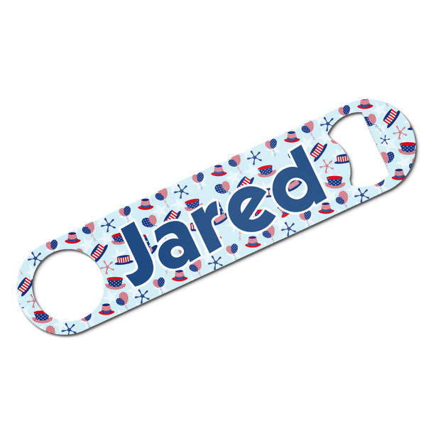 Custom Patriotic Celebration Bar Bottle Opener w/ Name or Text