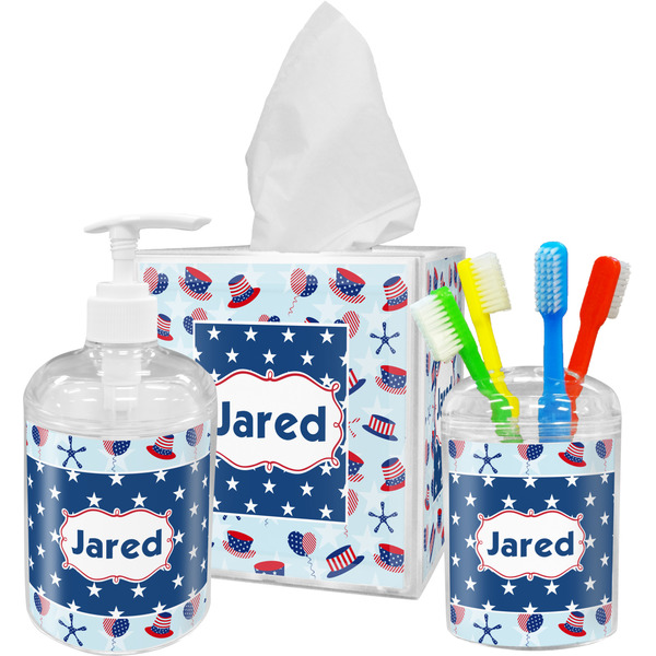 Custom Patriotic Celebration Acrylic Bathroom Accessories Set w/ Name or Text