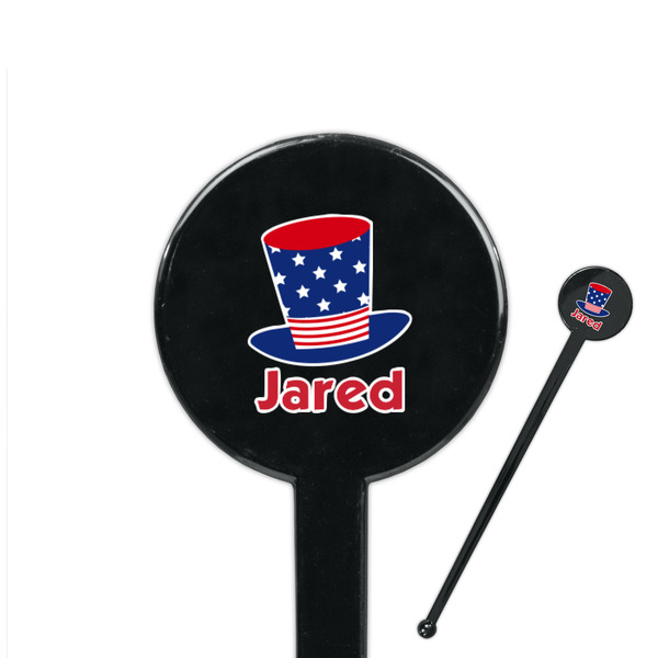 Custom Patriotic Celebration 7" Round Plastic Stir Sticks - Black - Double Sided (Personalized)