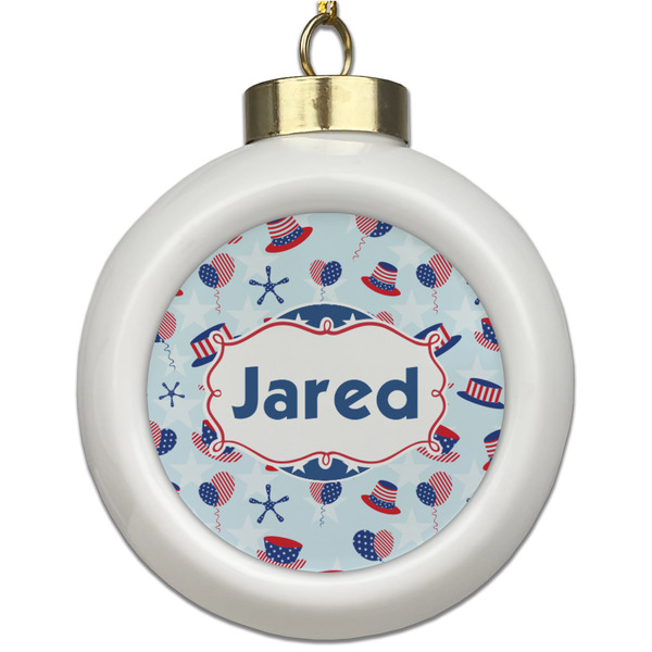 Custom Patriotic Celebration Ceramic Ball Ornament (Personalized)