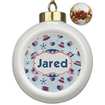 Patriotic Celebration Ceramic Ball Ornaments - Poinsettia Garland (Personalized)