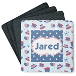 Patriotic Celebration Square Rubber Backed Coasters - Set of 4 (Personalized)