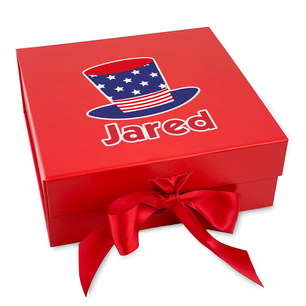 Custom Patriotic Celebration Gift Box with Magnetic Lid - Red (Personalized)