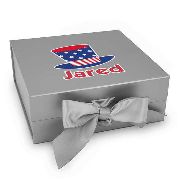 Custom Patriotic Celebration Gift Box with Magnetic Lid - Silver (Personalized)