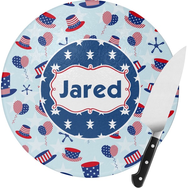 Custom Patriotic Celebration Round Glass Cutting Board (Personalized)