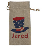 Patriotic Celebration Large Burlap Gift Bag - Front (Personalized)