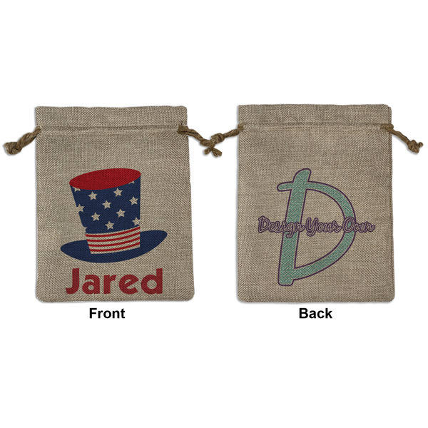 Custom Patriotic Celebration Medium Burlap Gift Bag - Front & Back (Personalized)