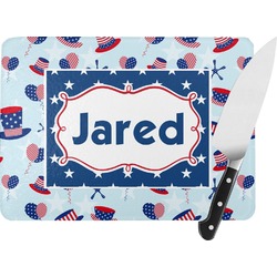 Patriotic Celebration Rectangular Glass Cutting Board - Large - 15.25"x11.25" w/ Name or Text