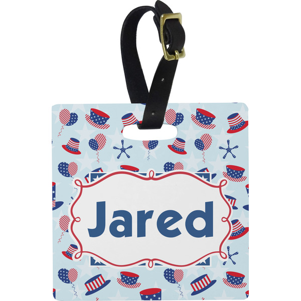 Custom Patriotic Celebration Plastic Luggage Tag - Square w/ Name or Text