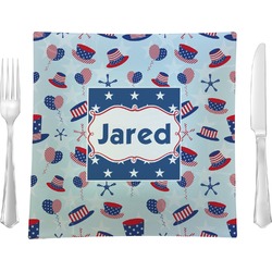 Patriotic Celebration 9.5" Glass Square Lunch / Dinner Plate- Single or Set of 4 (Personalized)