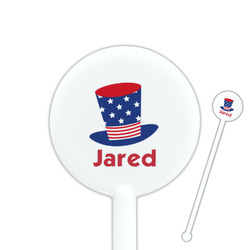 Patriotic Celebration 5.5" Round Plastic Stir Sticks - White - Single Sided (Personalized)