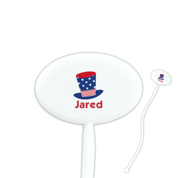 Patriotic Celebration 7" Oval Plastic Stir Sticks - White - Single Sided (Personalized)