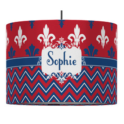 Patriotic Fleur de Lis 16" Drum Pendant Lamp - Fabric (Personalized)