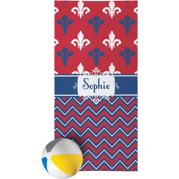 Custom Patriotic Fleur de Lis Beach Towel (Personalized)