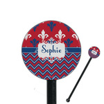 Patriotic Fleur de Lis 5.5" Round Plastic Stir Sticks - Black - Double Sided (Personalized)