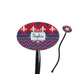 Patriotic Fleur de Lis 7" Oval Plastic Stir Sticks - Black - Single Sided (Personalized)