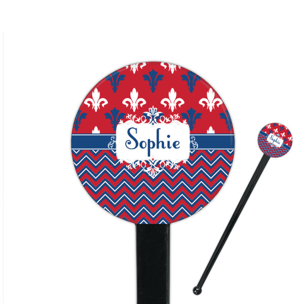 Custom Patriotic Fleur de Lis 7" Round Plastic Stir Sticks - Black - Double Sided (Personalized)