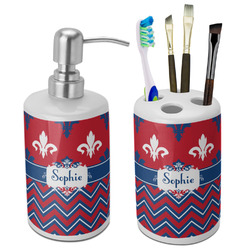 Patriotic Fleur de Lis Ceramic Bathroom Accessories Set (Personalized)
