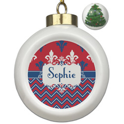 Patriotic Fleur de Lis Ceramic Ball Ornament - Christmas Tree (Personalized)