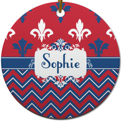 Patriotic Fleur de Lis Round Ceramic Ornament w/ Name or Text