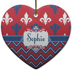 Patriotic Fleur de Lis Heart Ceramic Ornament w/ Name or Text