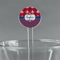 Patriotic Fleur de Lis 7" Round Plastic Stir Sticks - Clear (Personalized)