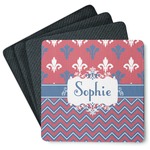 Patriotic Fleur de Lis Square Rubber Backed Coasters - Set of 4 (Personalized)