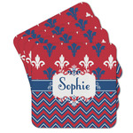 Patriotic Fleur de Lis Cork Coaster - Set of 4 w/ Name or Text