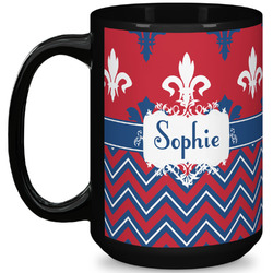 Patriotic Fleur de Lis 15 Oz Coffee Mug - Black (Personalized)