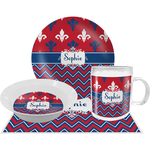 Custom Patriotic Fleur de Lis Dinner Set - Single 4 Pc Setting w/ Name or Text