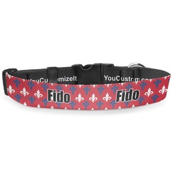 Patriotic Fleur de Lis Deluxe Dog Collar - Extra Large (16" to 27") (Personalized)