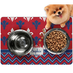 Patriotic Fleur de Lis Dog Food Mat - Small w/ Name or Text