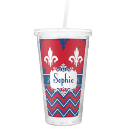 Patriotic Fleur de Lis Double Wall Tumbler with Straw (Personalized)