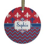 Patriotic Fleur de Lis Flat Glass Ornament - Round w/ Name or Text